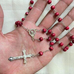 vintage y2k style red rosary bead style Jesus piece necklace